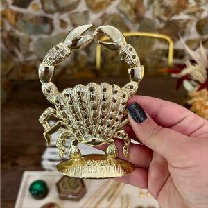Vintage Gold Metal Crab Zodiac Earring Holder